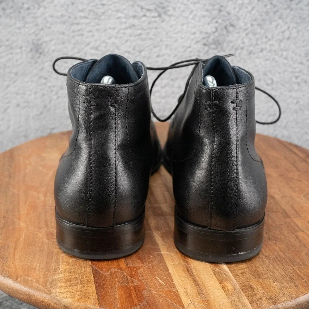 Steve Madden Sutter Ankle Boots Black Leather Round Plain Toe Lace Up Size 9.5 M